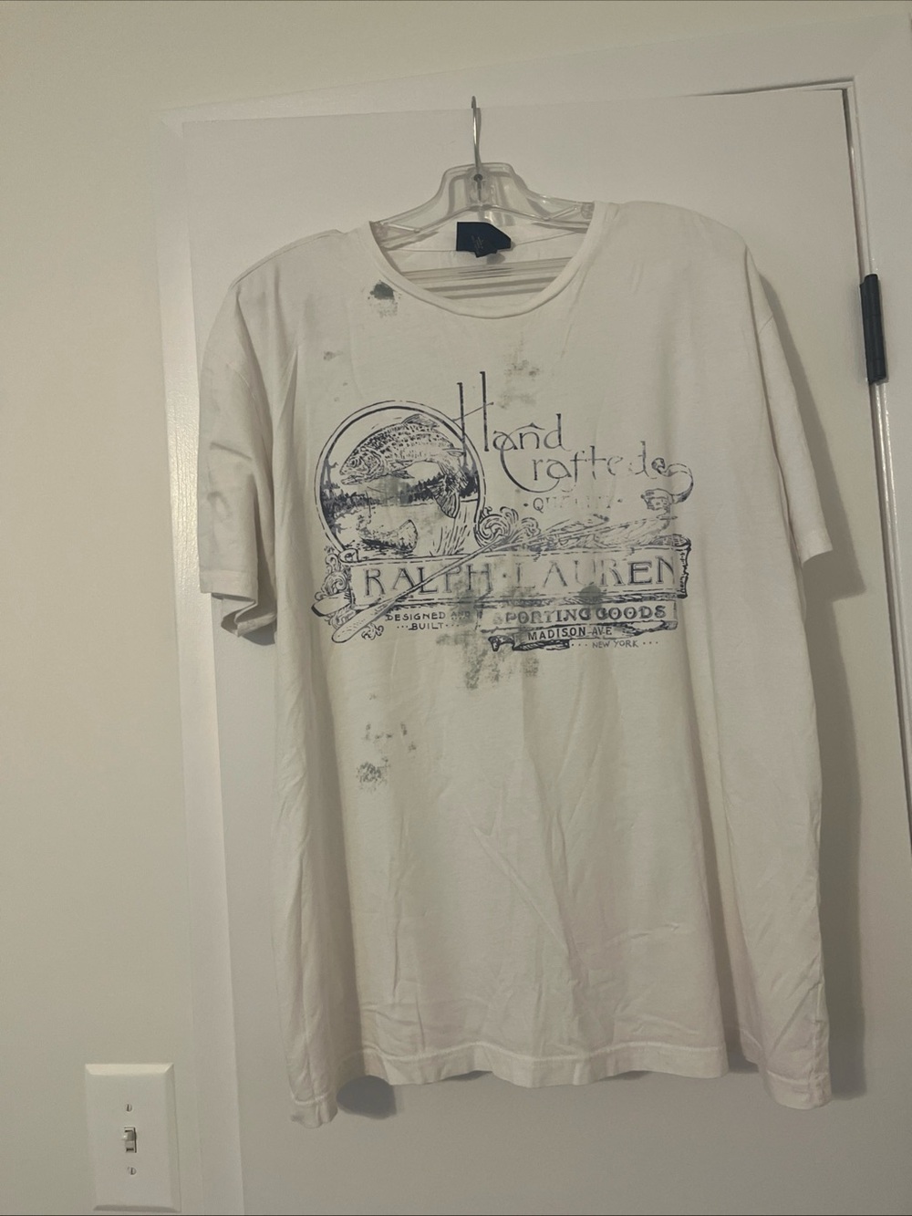 Ralph Lauren White Short-Sleeve Graphic Crewneck Tee with Navy Print